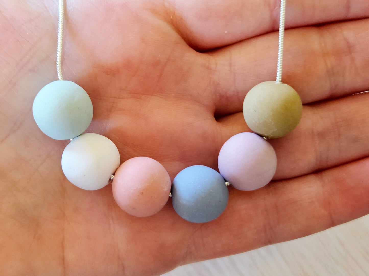 Contemporary Long Statement Sterling Silver Necklace Pastels