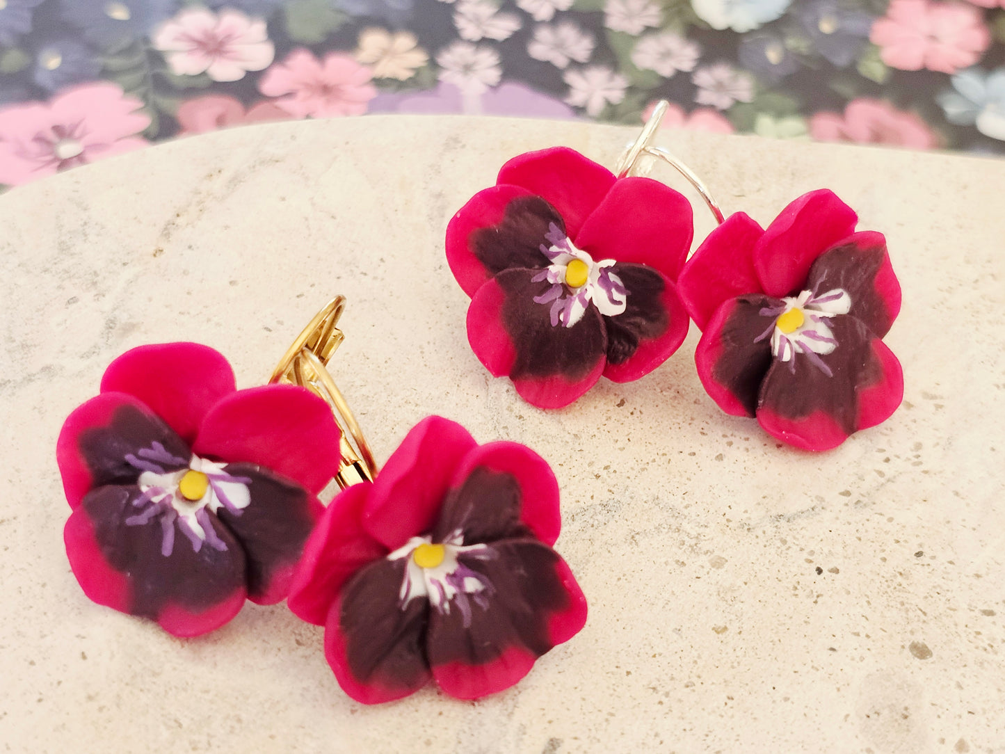 Pansy French Hook Pink Earrings