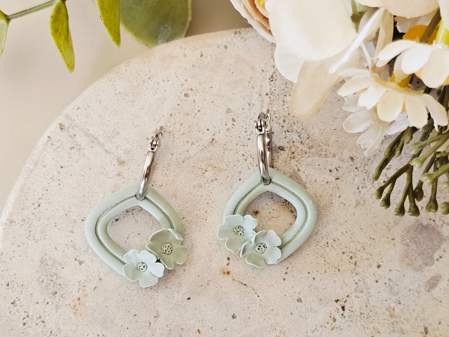 Daily Colour Sage Green Floral Hoops