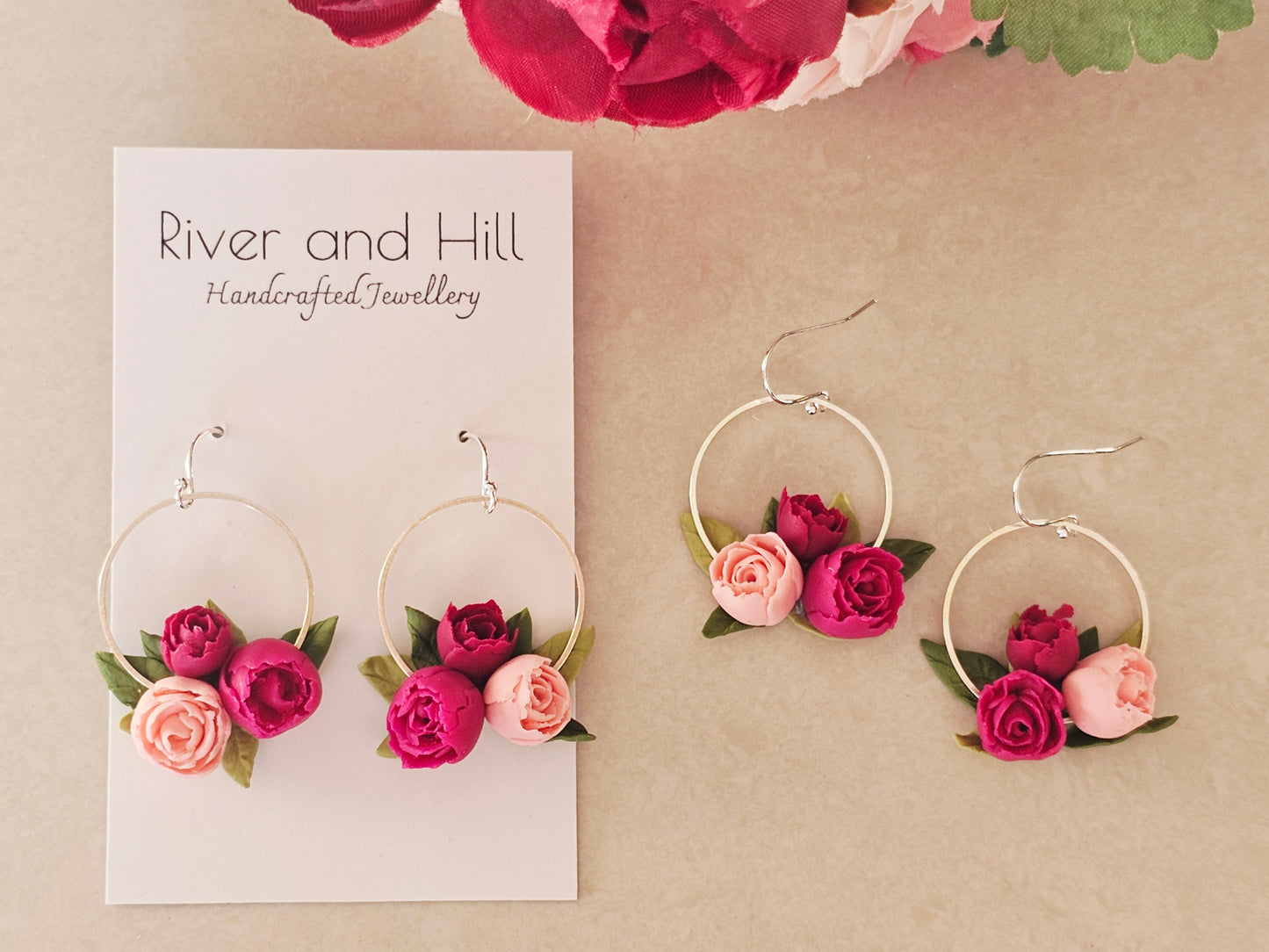 Peonies Sterling Silver Hook Earrings