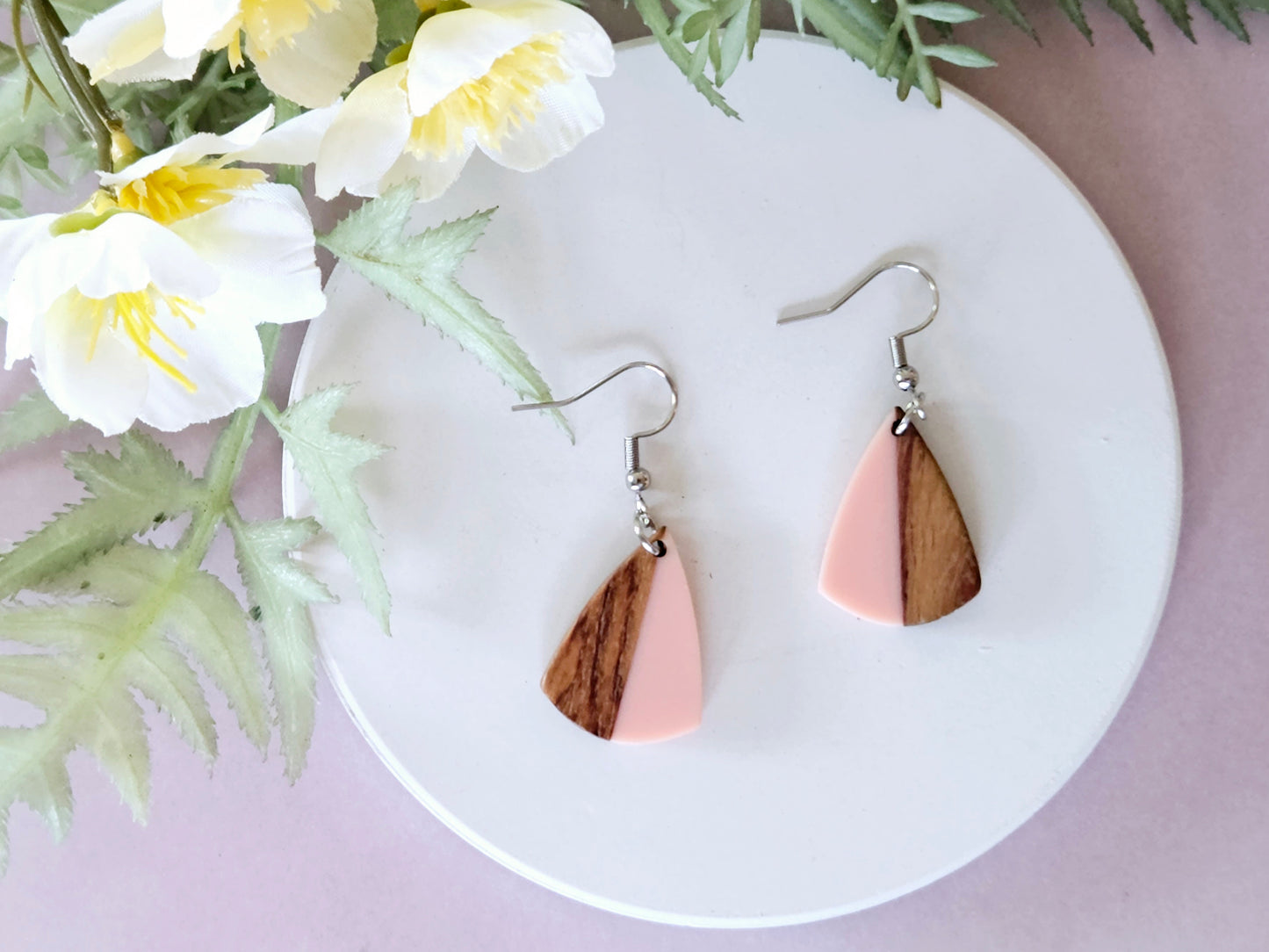 Wood and Resin Drop Earrings