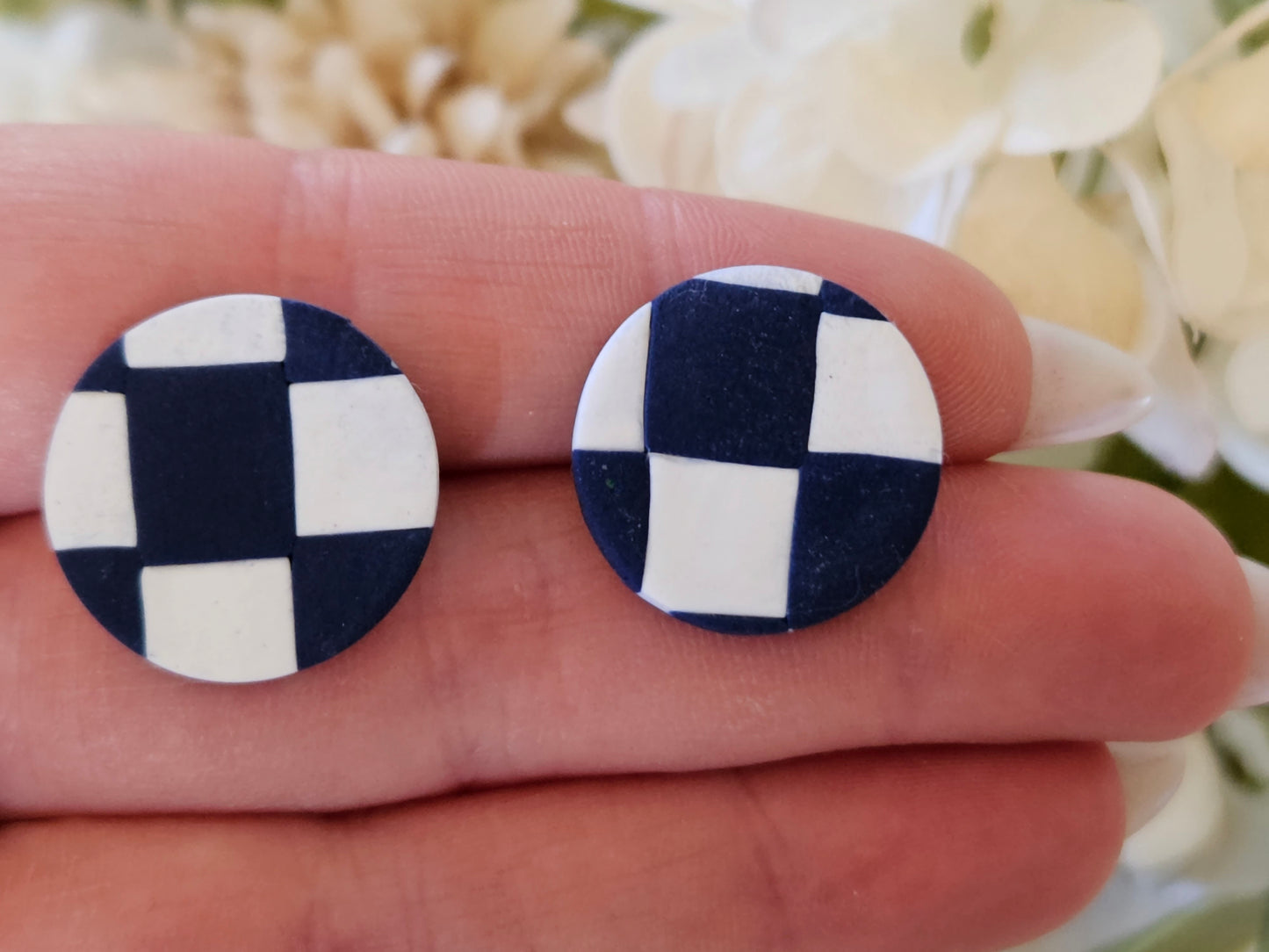 Checkered Navy and White Studs