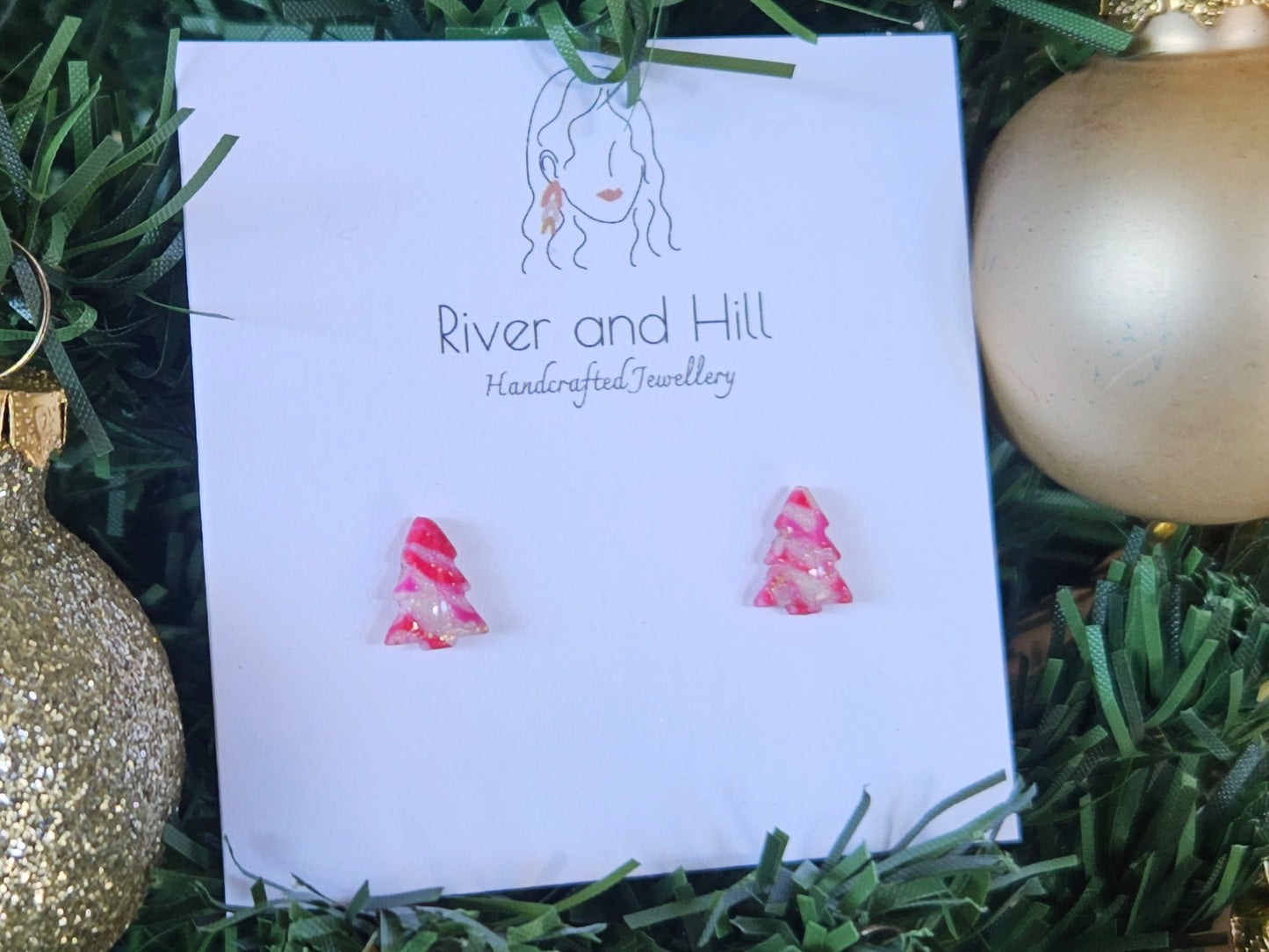 Christmas Pink Mico Tree Studs