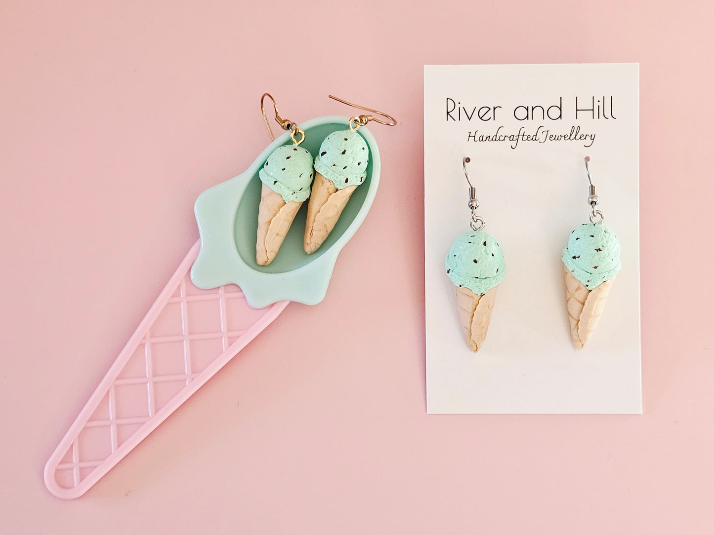Ice Cream Cone Chocolate Mint Earrings