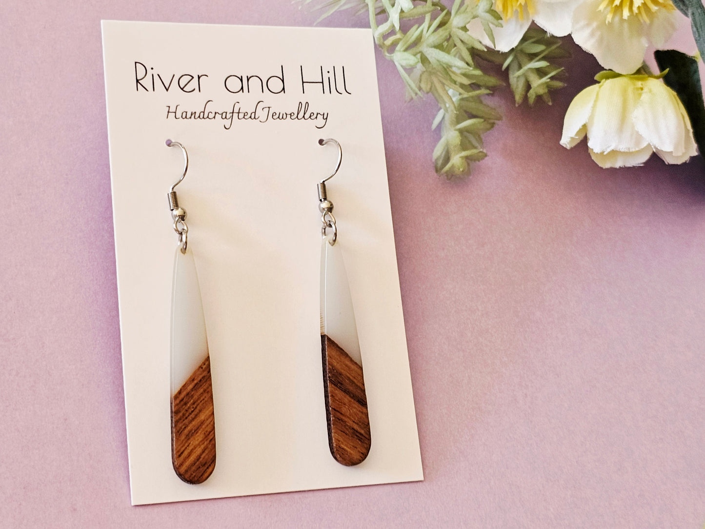 Wood and Resin Droplet Earrings