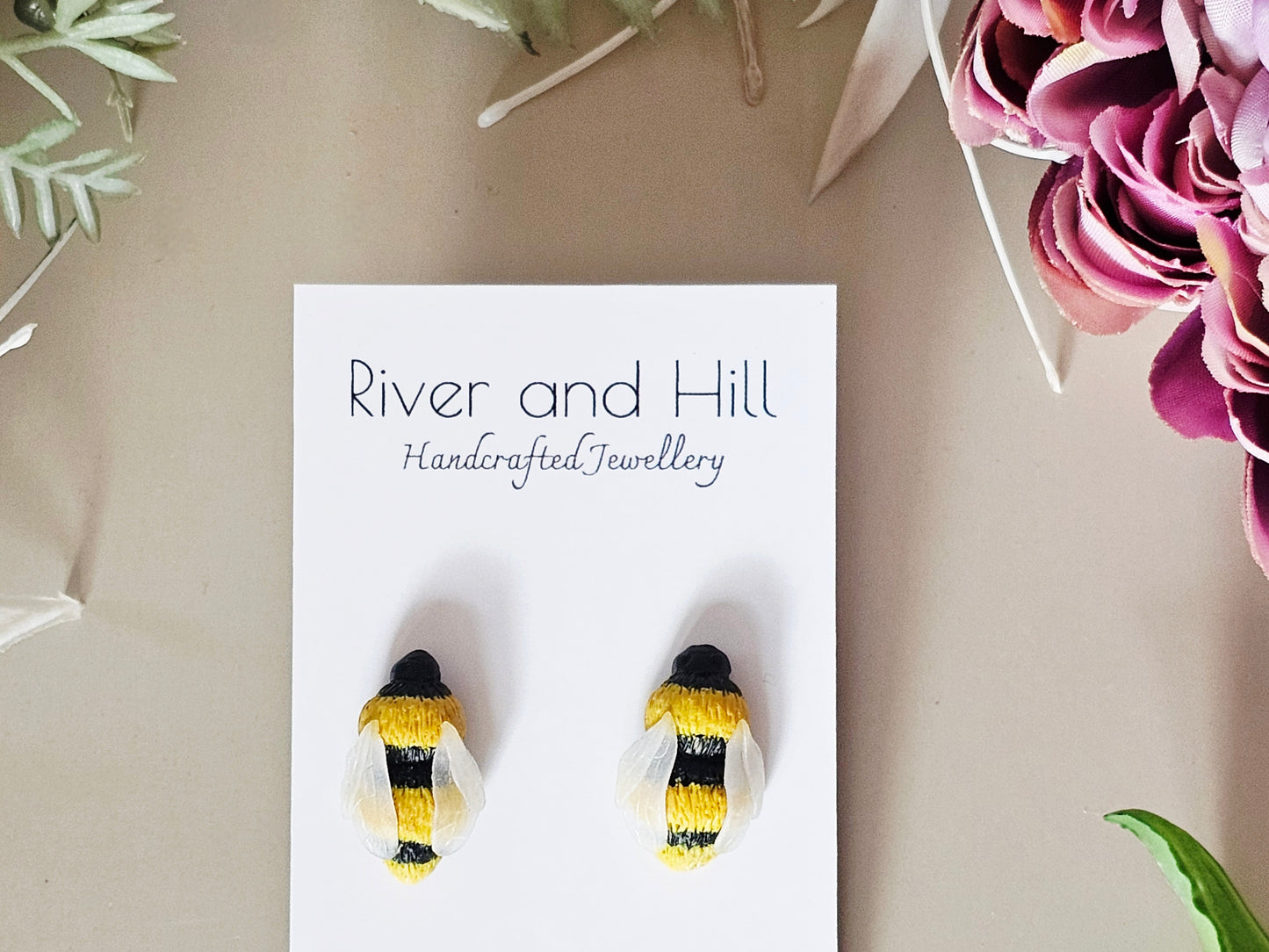 Carnation and Bumble Bee Earrings