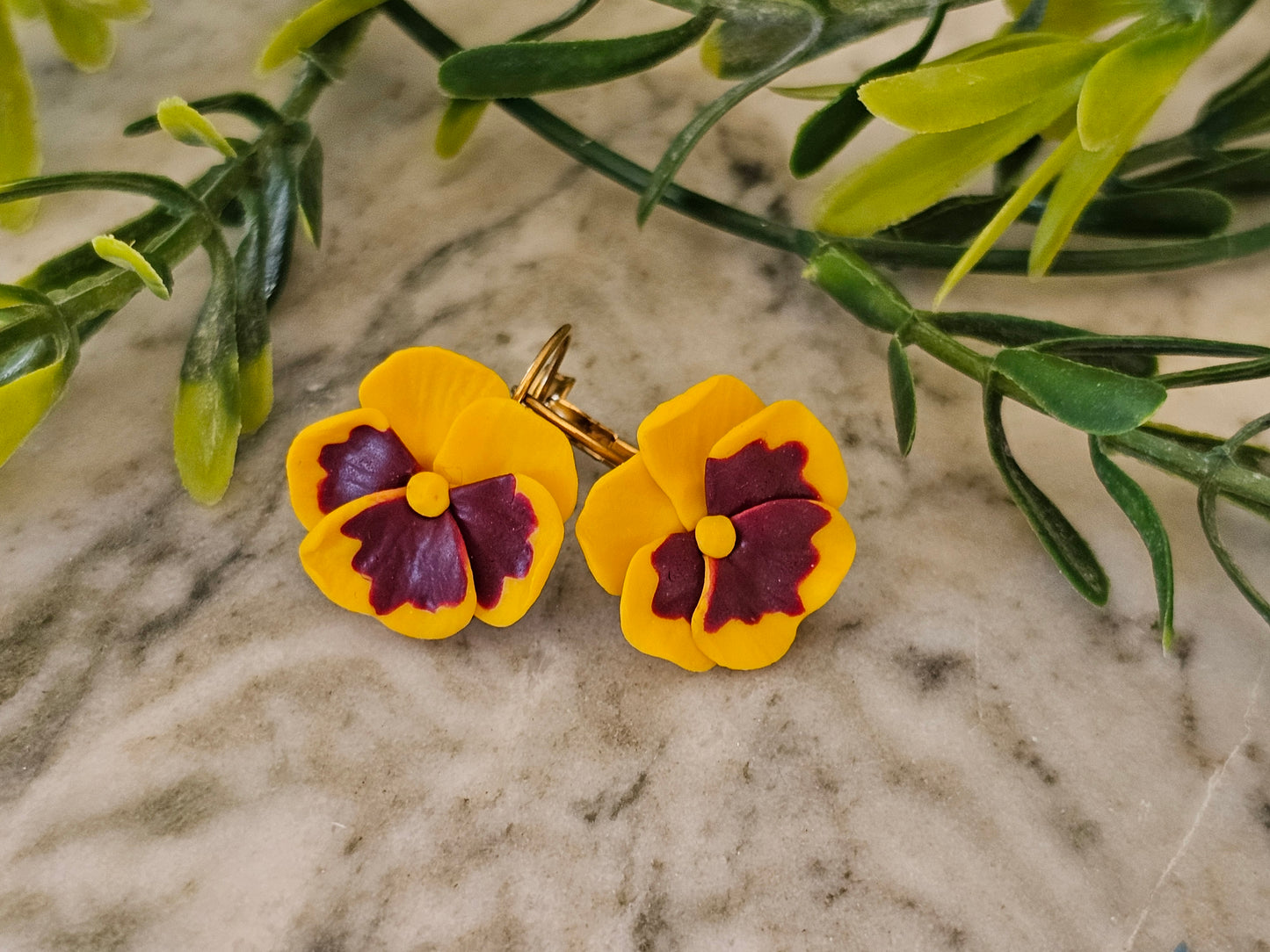 Pansy French Hook Yellow Earrings
