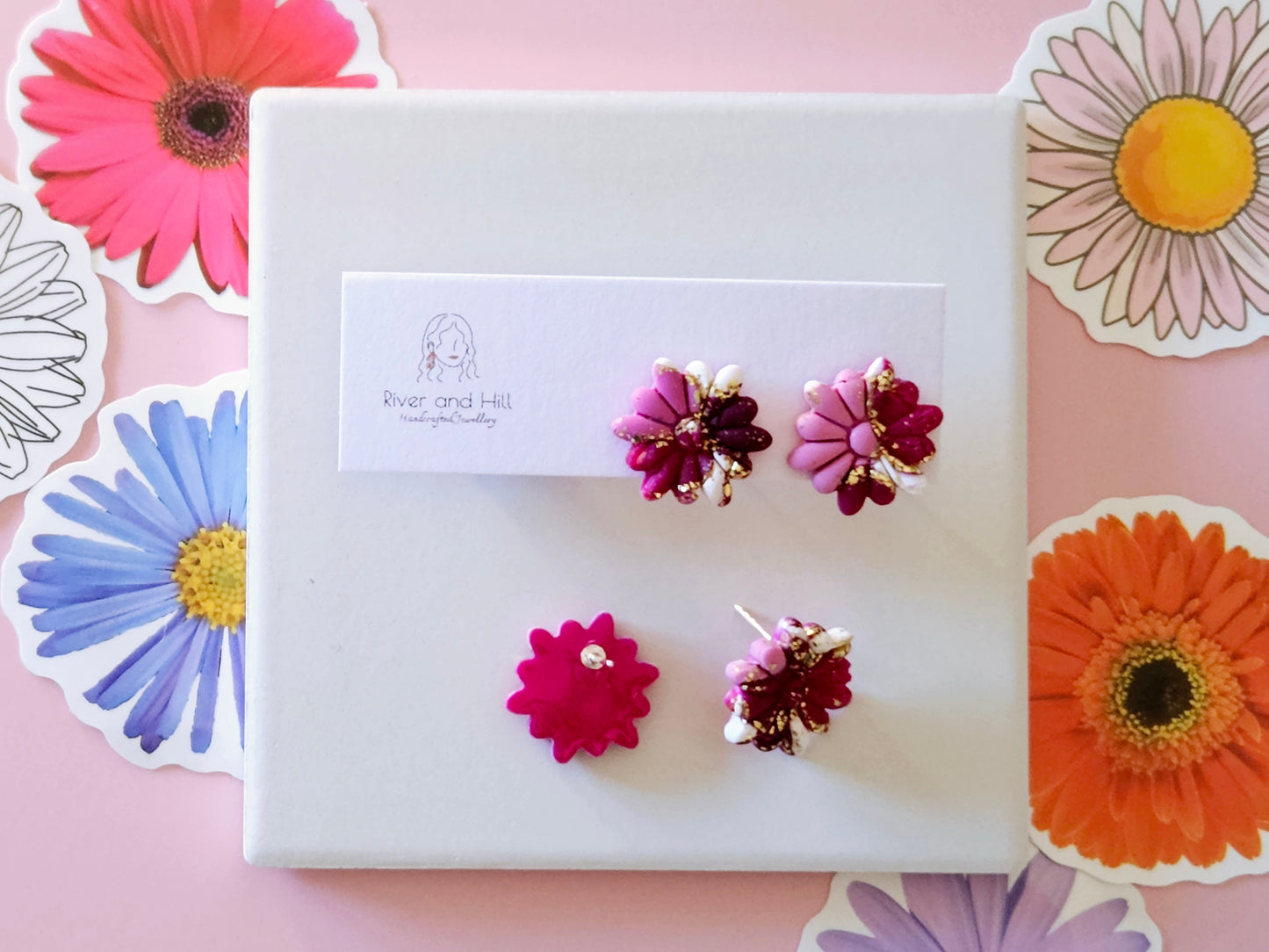 Girls Flower Statement Studs