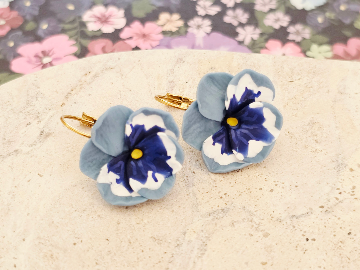 Pansy French Hook Blue Earrings