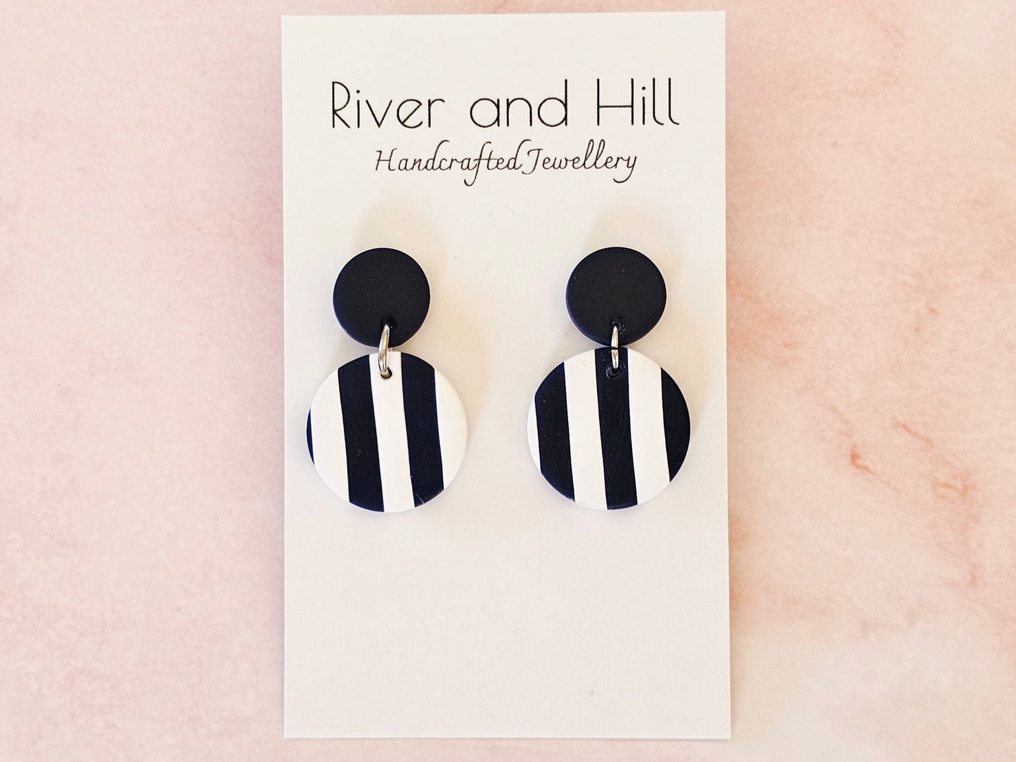 Striped Earrings Navy and White
