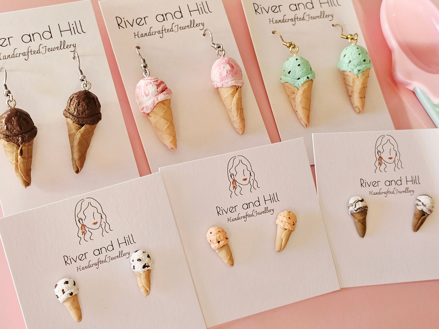 Ice Cream Cone Strawberry Swirl Earrings