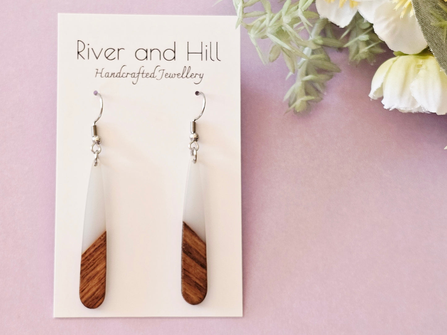 Wood and Resin Droplet Earrings
