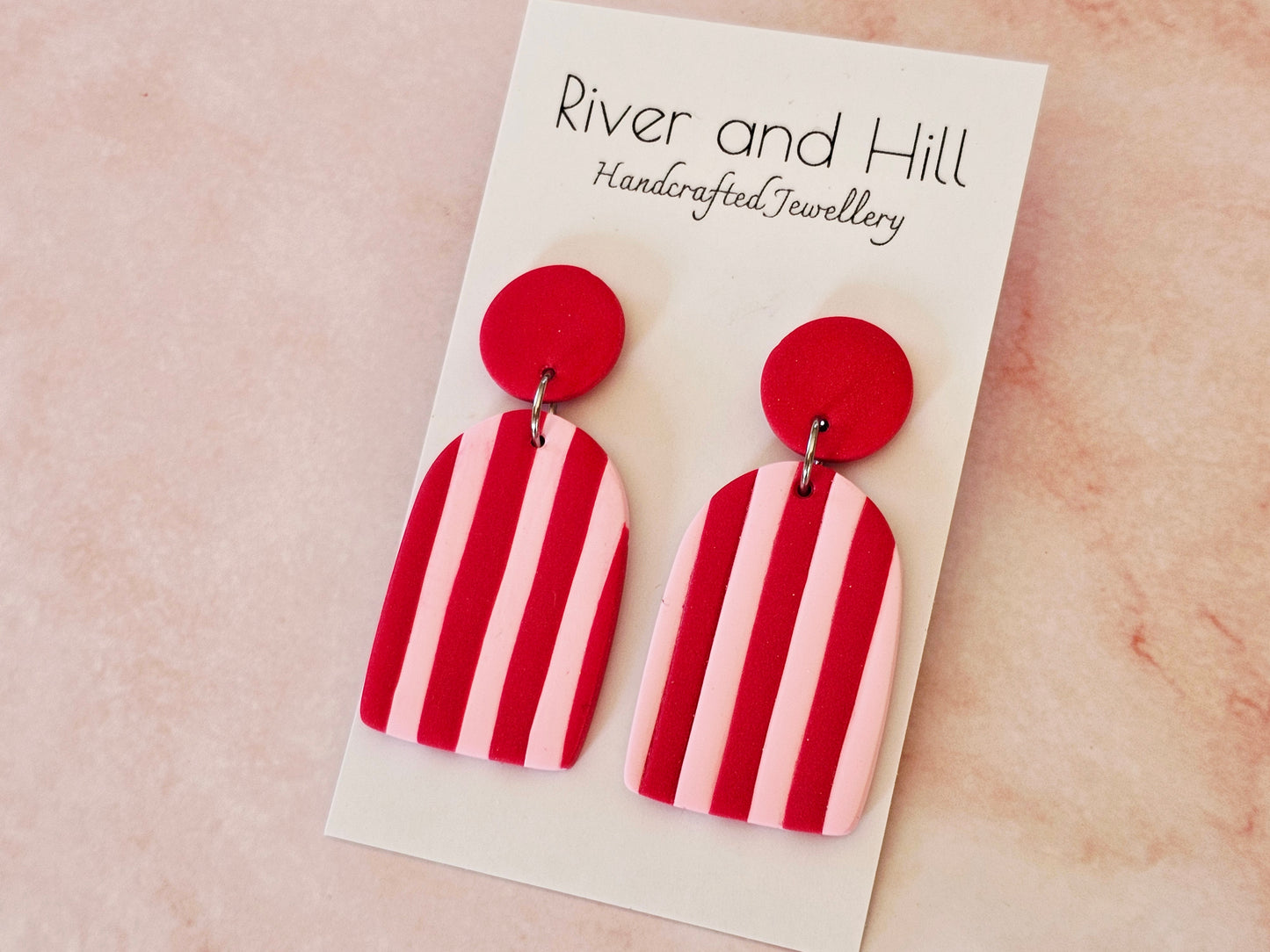 Striped Statement Earrings Pink and Red