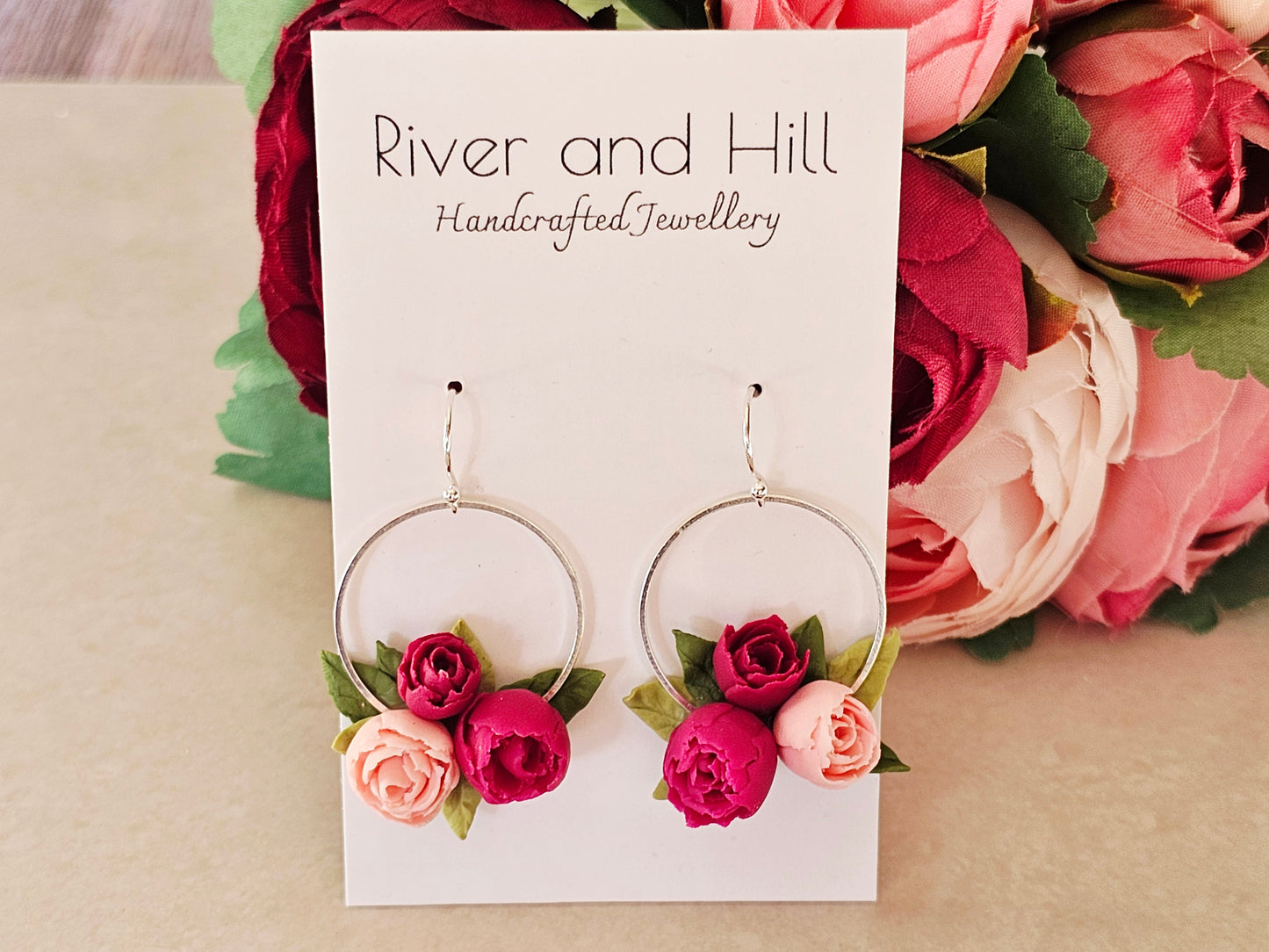 Peonies Sterling Silver Hook Earrings