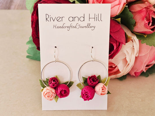 Peonies Sterling Silver Hook Earrings