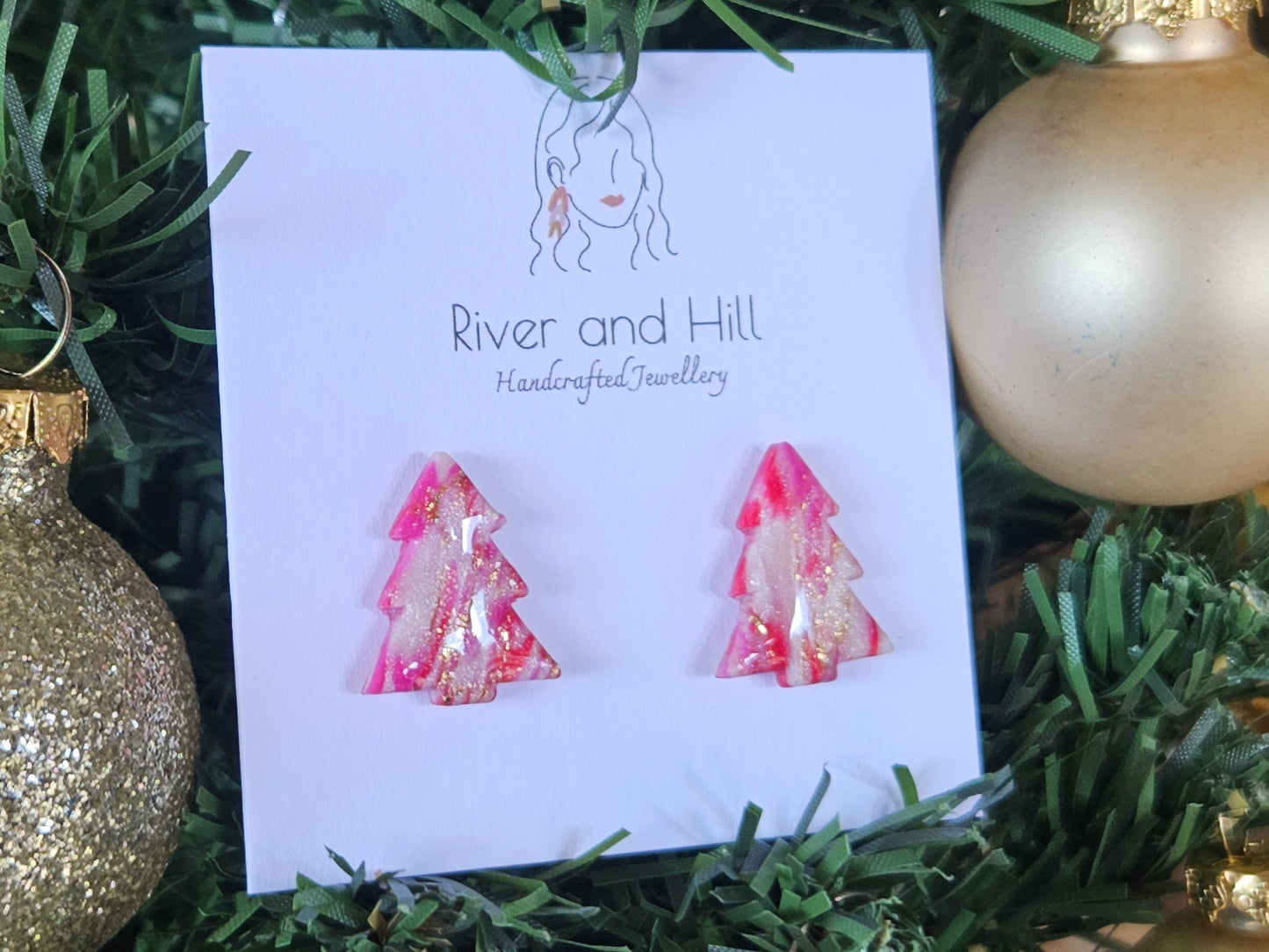 Christmas Pink Tree Studs