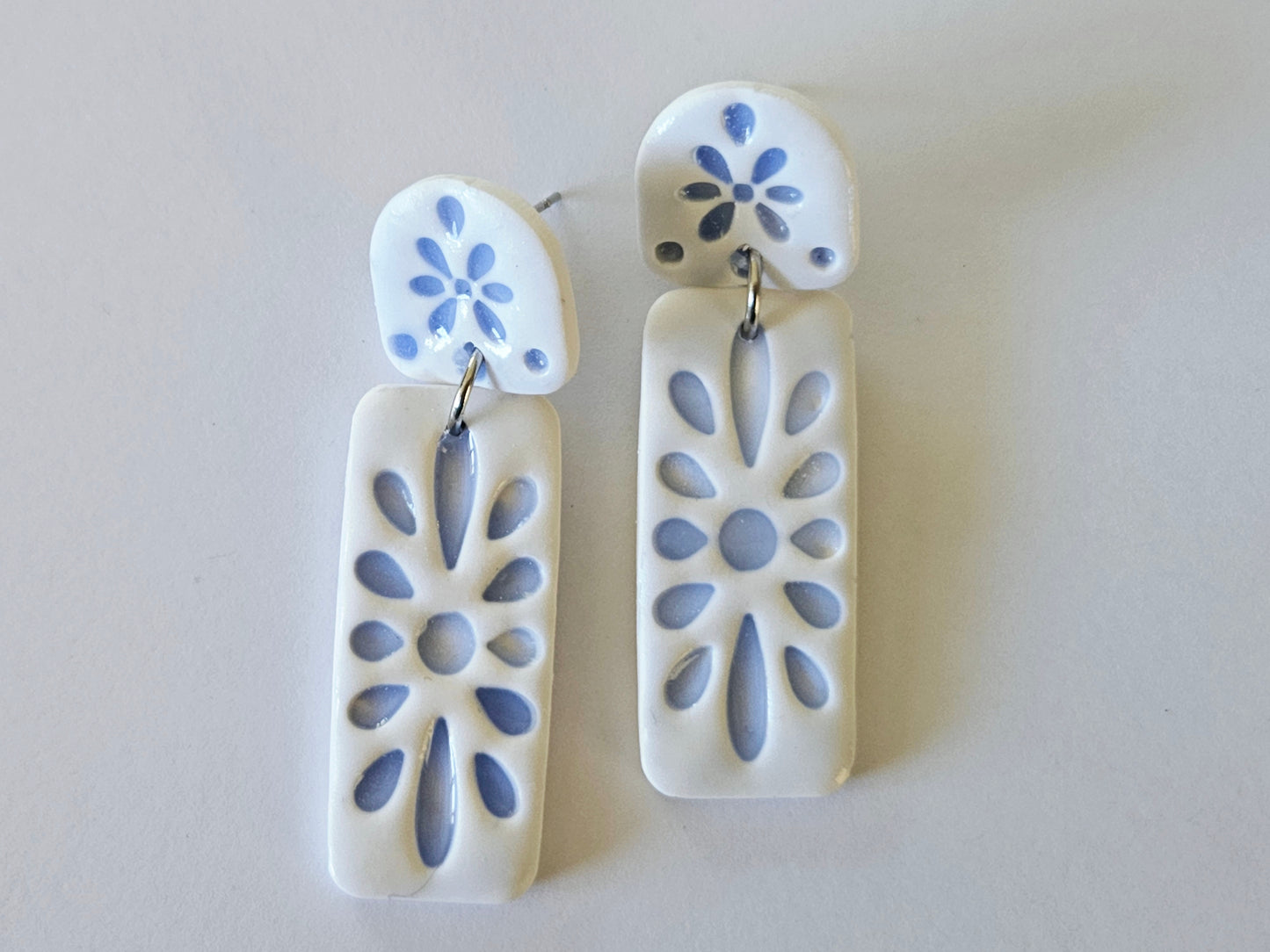 Porcelain Floral Rectangle Earrings