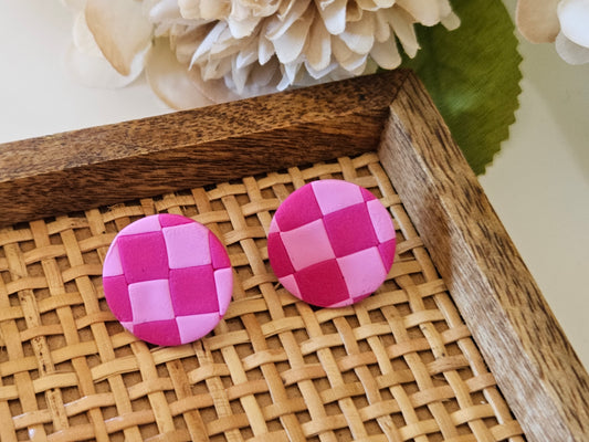 Checkered Pink Studs