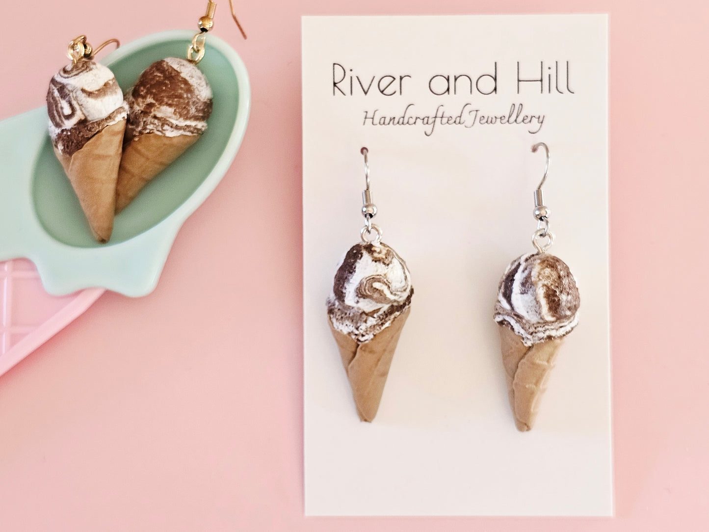 Ice Cream Cone Chocolate Swirl Earrings