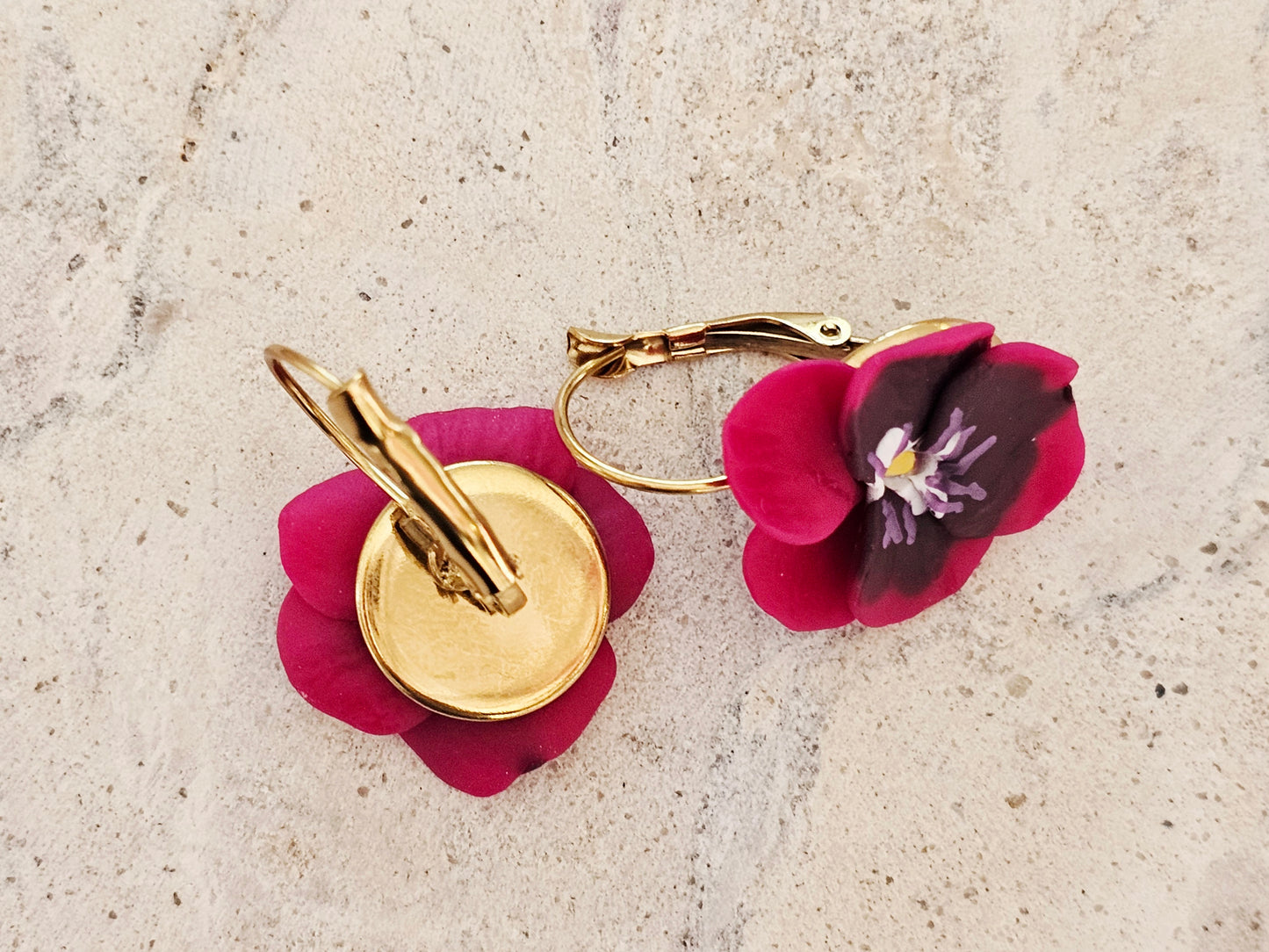 Pansy French Hook Pink Earrings