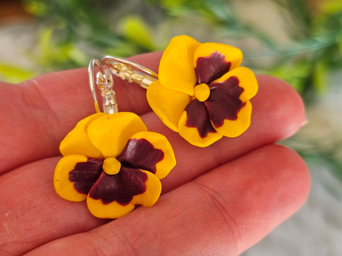 Pansy French Hook Yellow Earrings