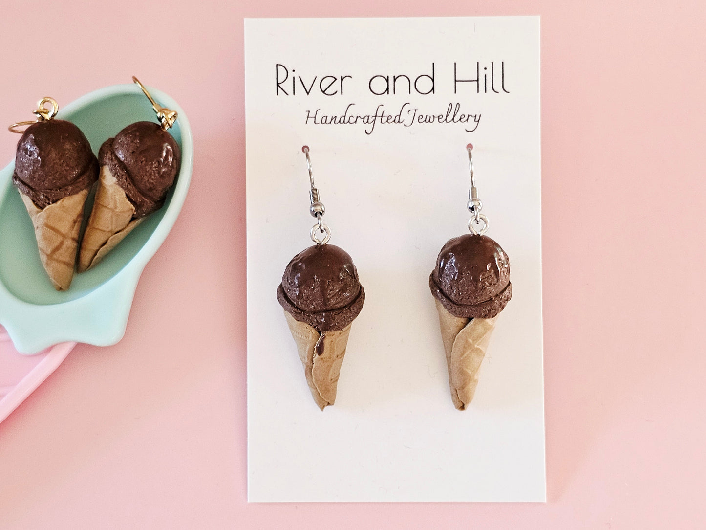 Ice Cream Cone Chocolate Drizzle Earrings