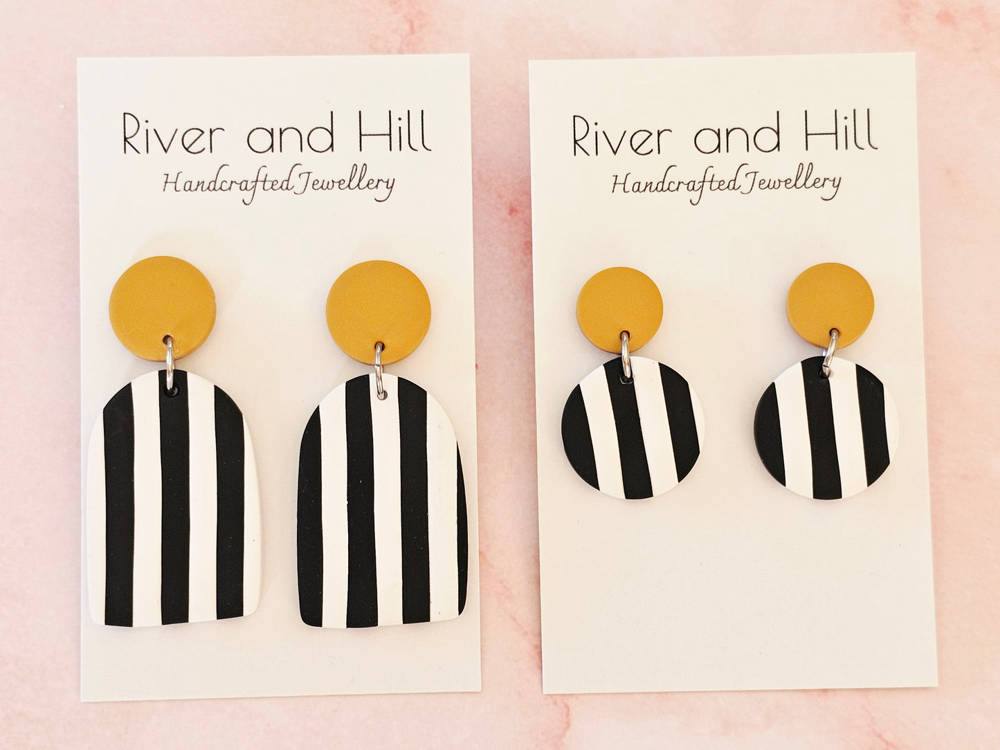 Striped Earrings Black, White and Mustard