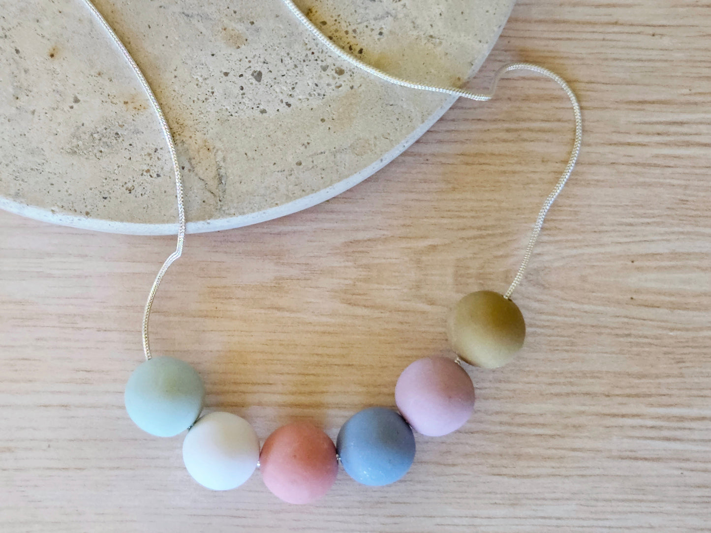 Contemporary Long Statement Sterling Silver Necklace Pastels