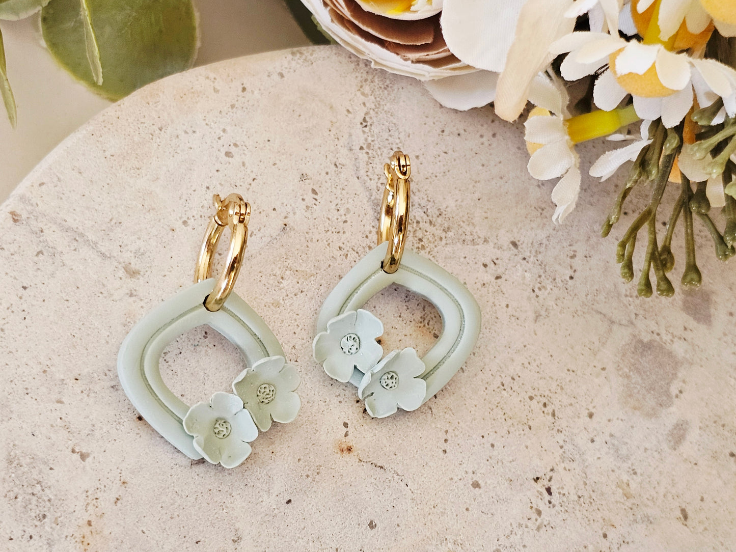 Daily Colour Sage Green Floral Hoops