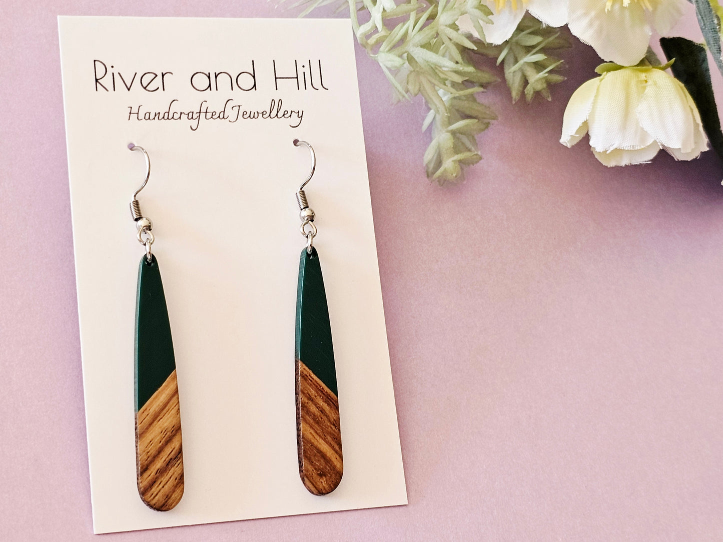 Wood and Resin Droplet Earrings