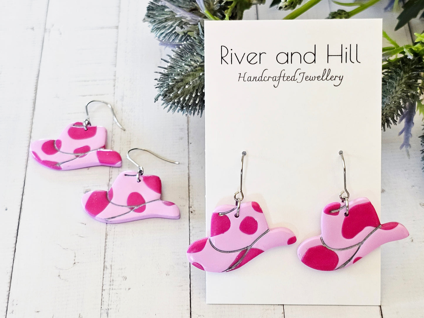 Cow Print Pink Cowboy Boot Earrings