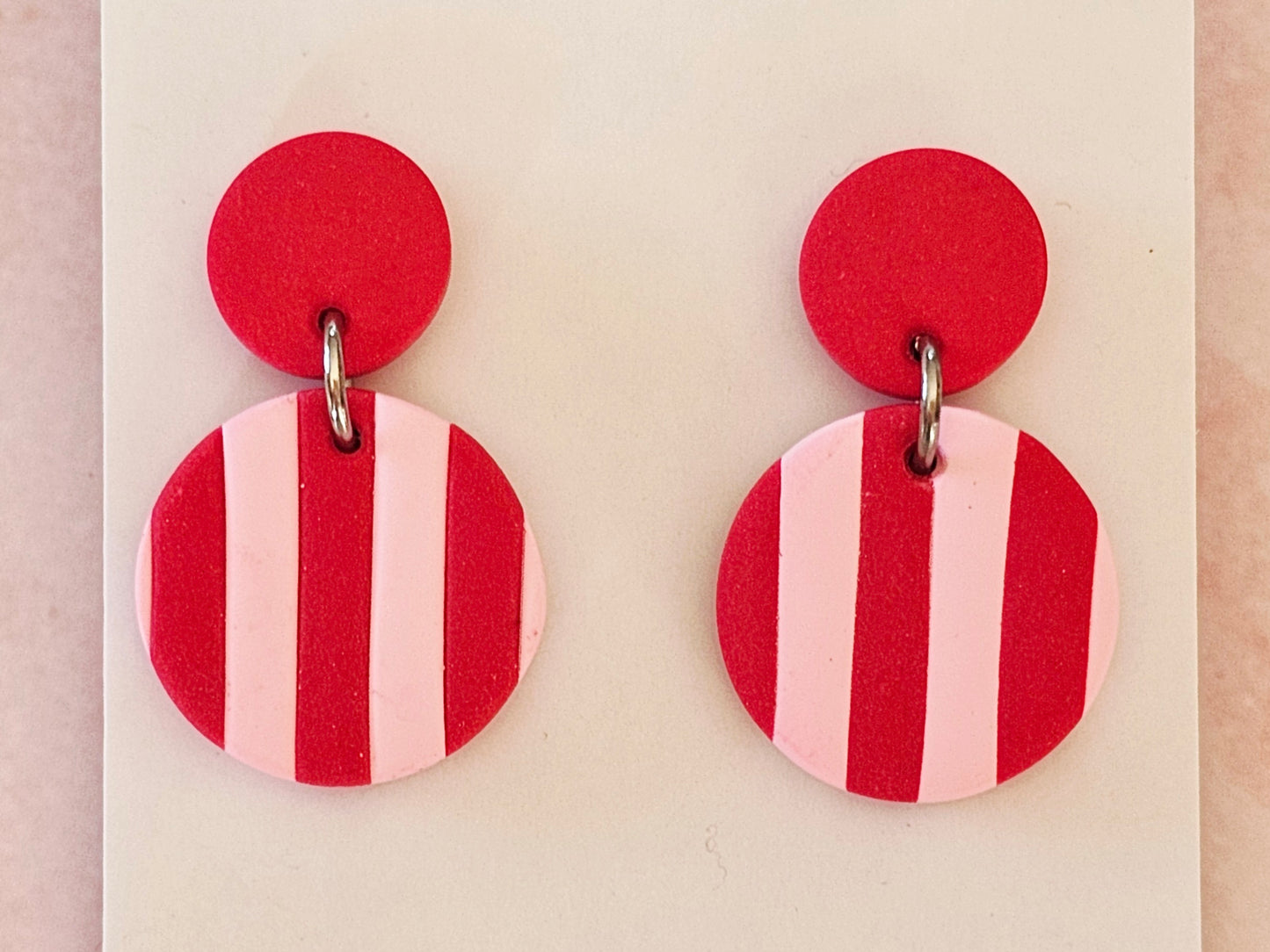 Striped Earrings Pink and Red