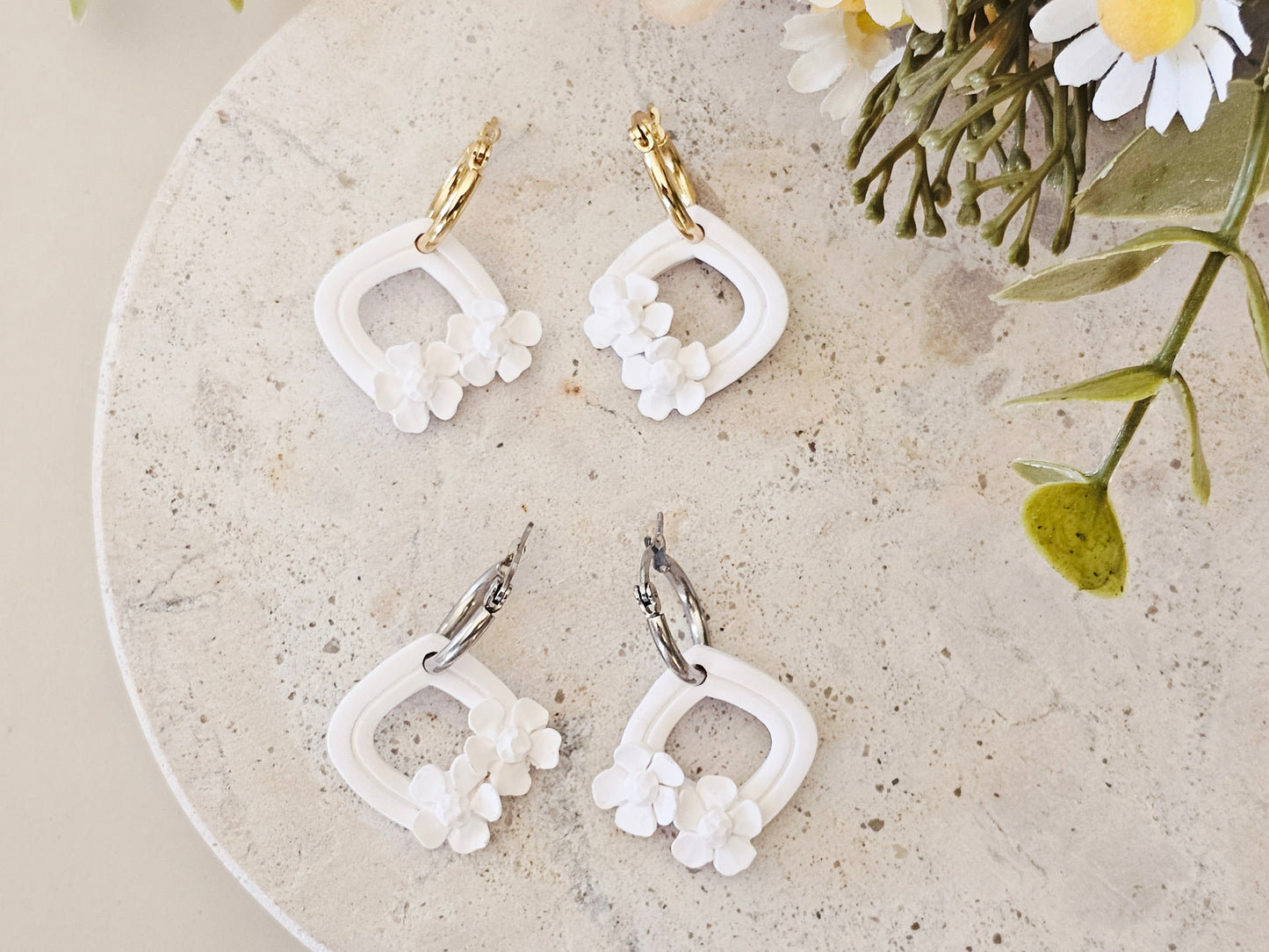 Daily Colour White Floral Hoops