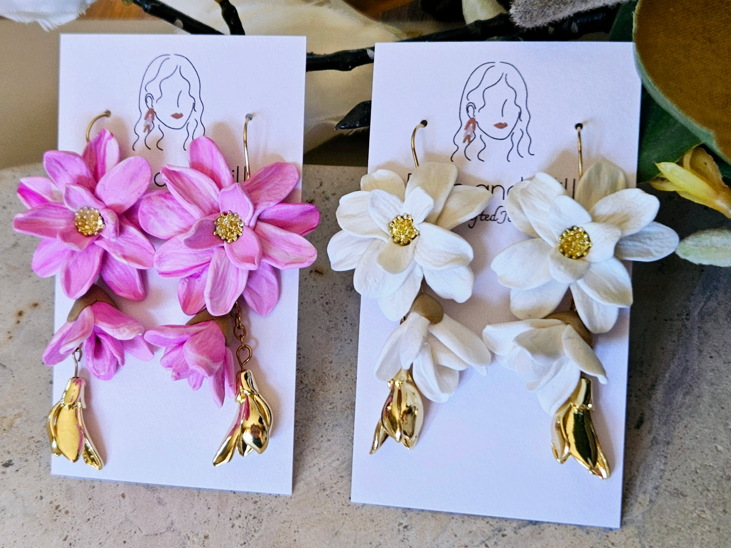 Magnolia Dangle Earrings White