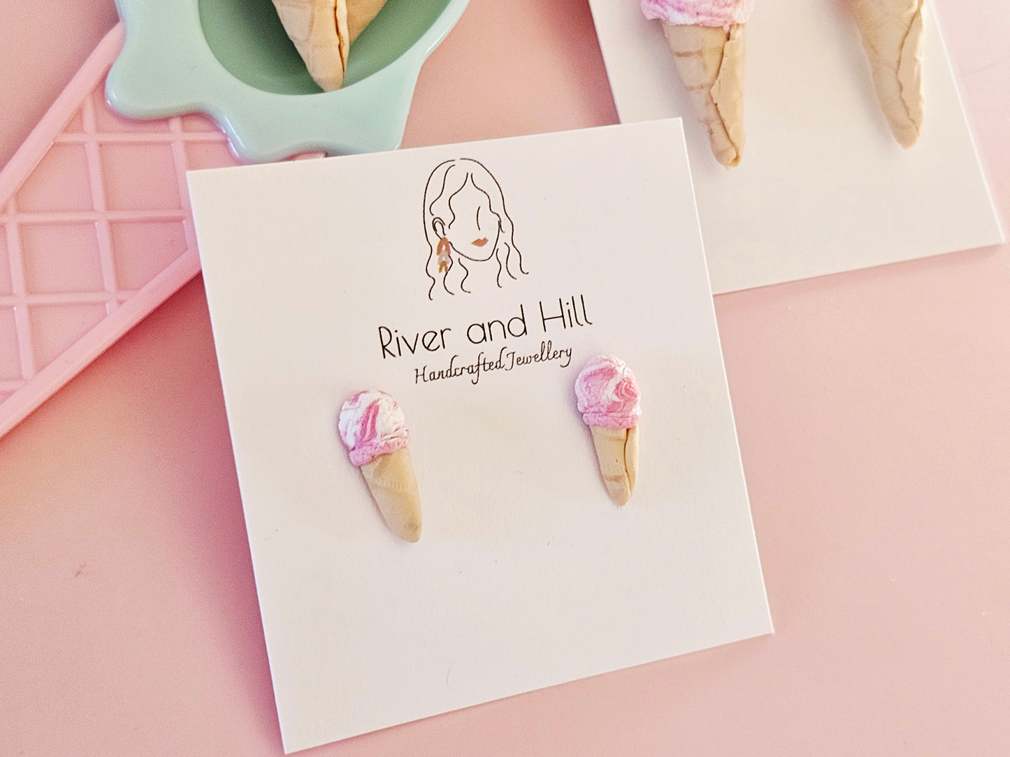Ice Cream Cone Strawberry Swirl Studs
