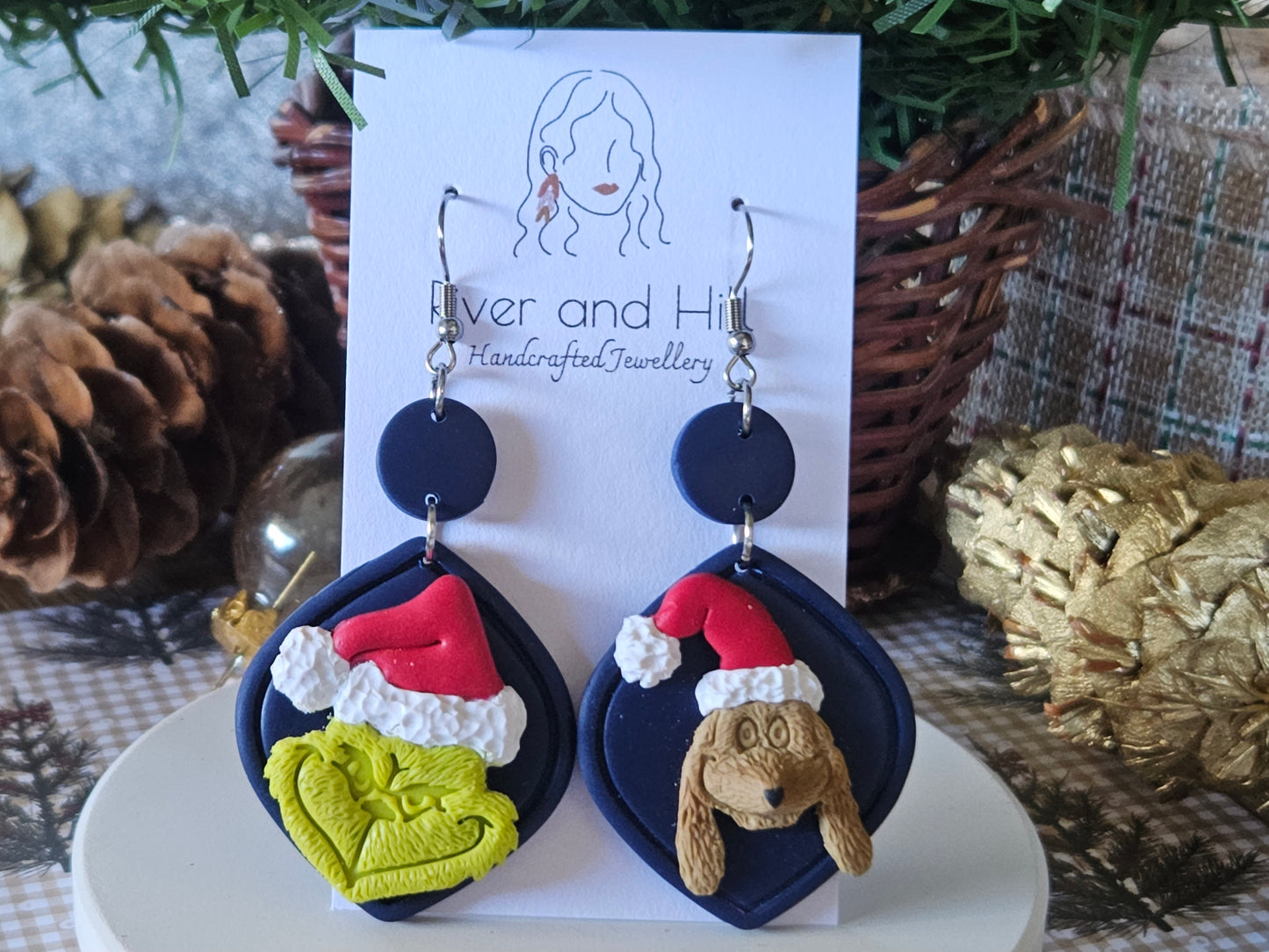 Christmas Grinch and Max Navy Earrings