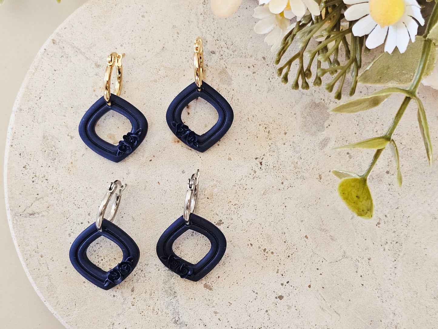 Daily Colour Navy Blue Floral Hoops