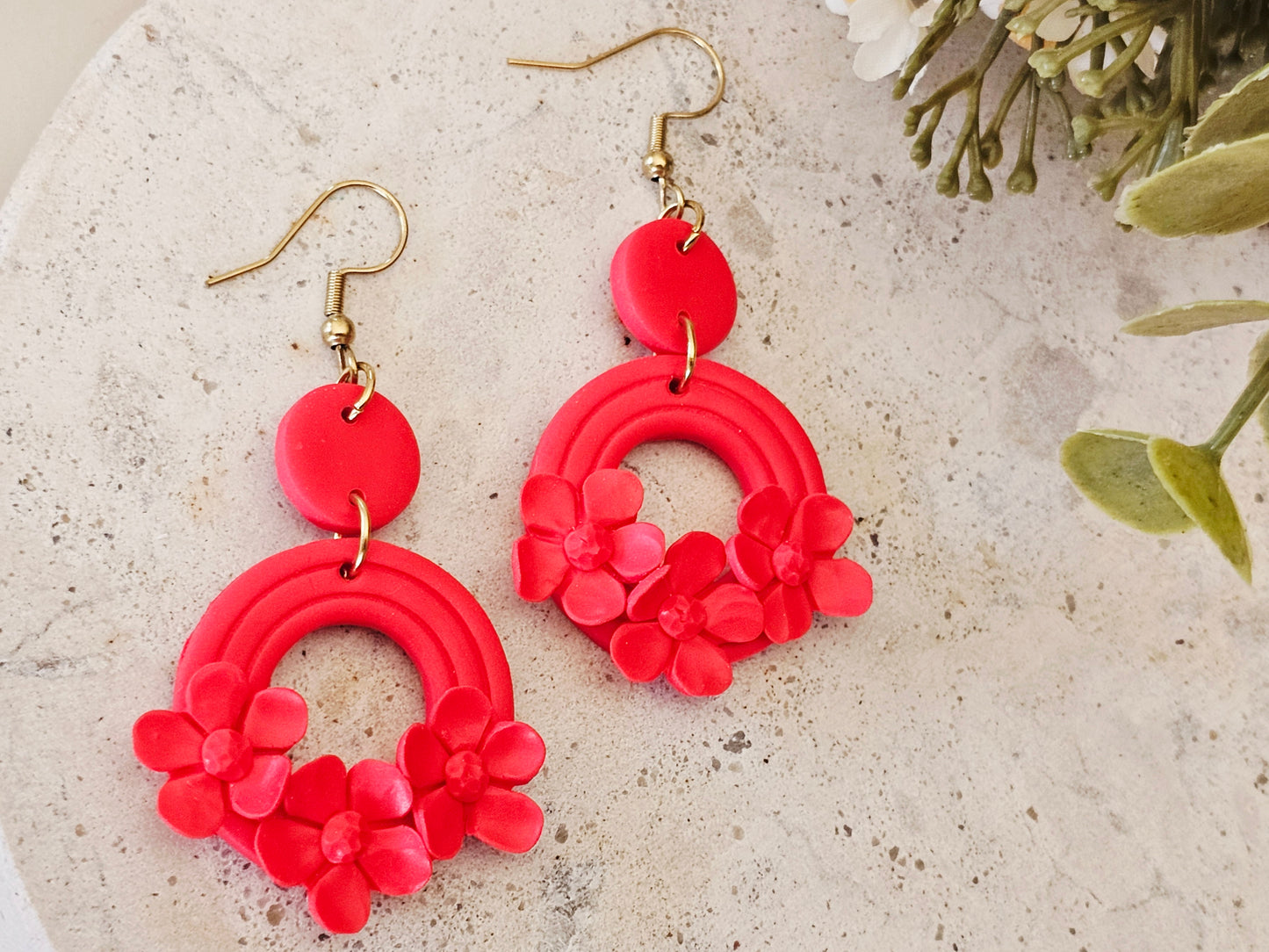 Daily Colour Bright Red Floral Earrings