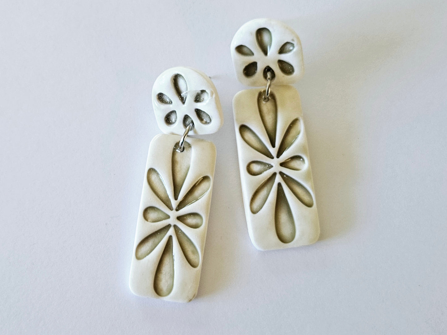 Porcelain Green Rectangle Earrings