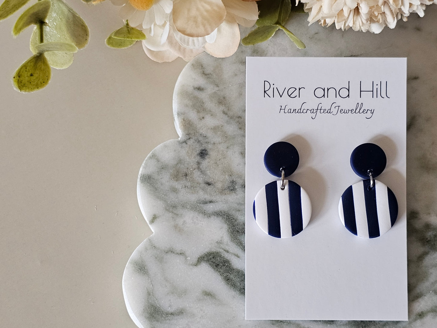 Striped Earrings Navy and White