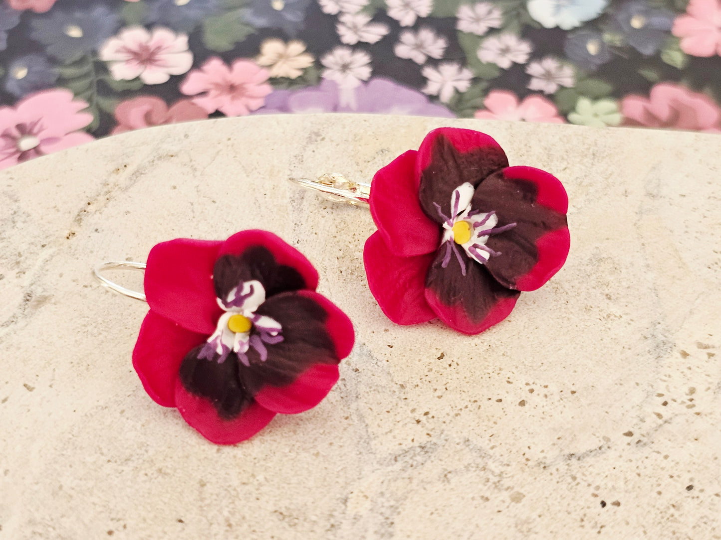 Pansy French Hook Pink Earrings