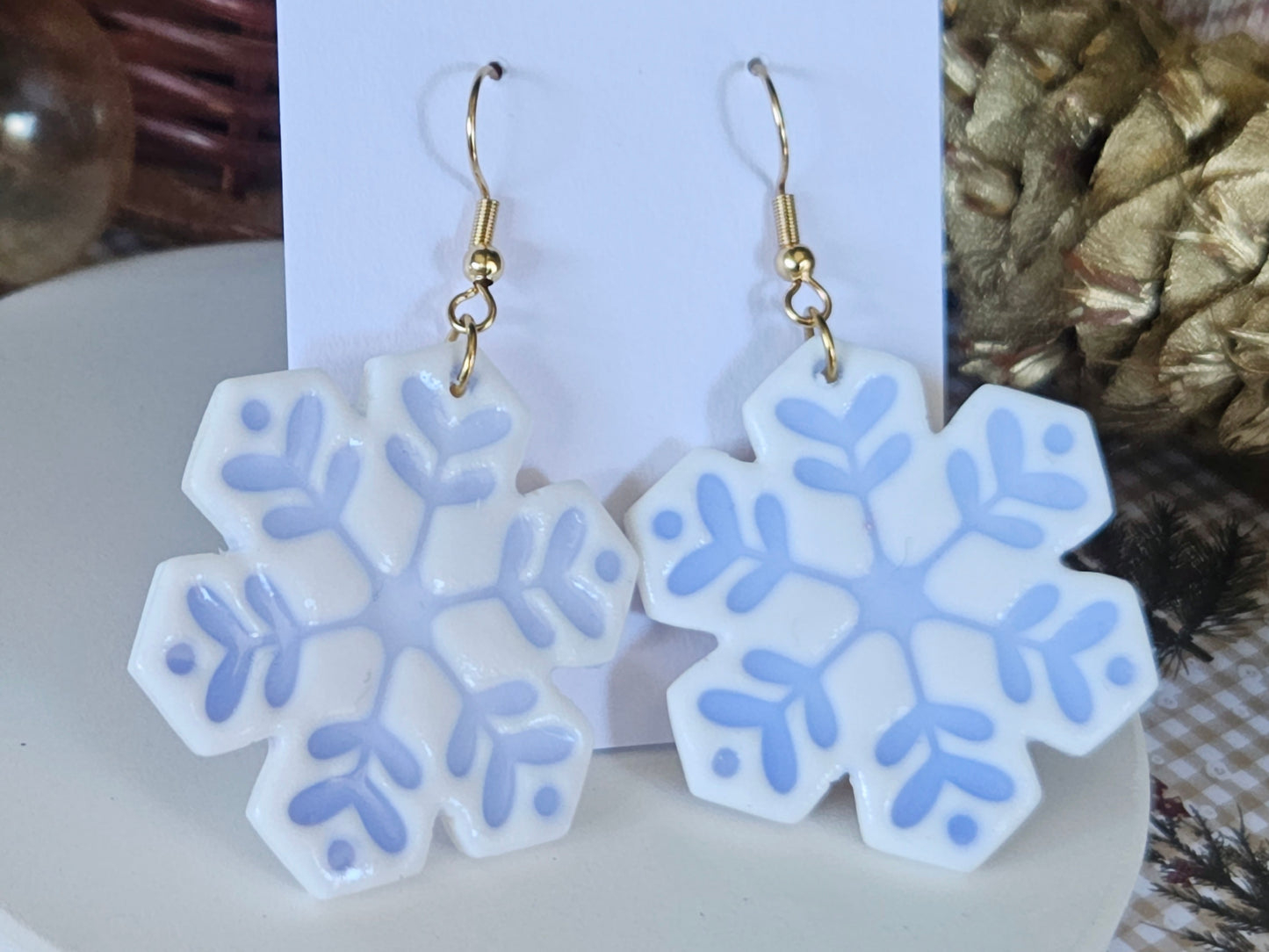 Christmas Porcelain Look Snowflake Hook Earrings