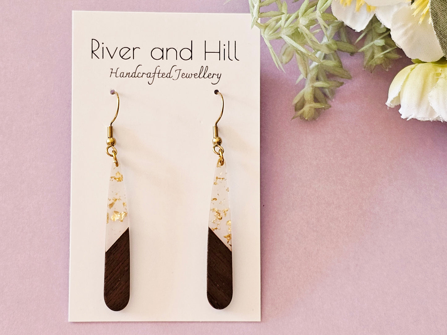 Wood and Resin Droplet Earrings