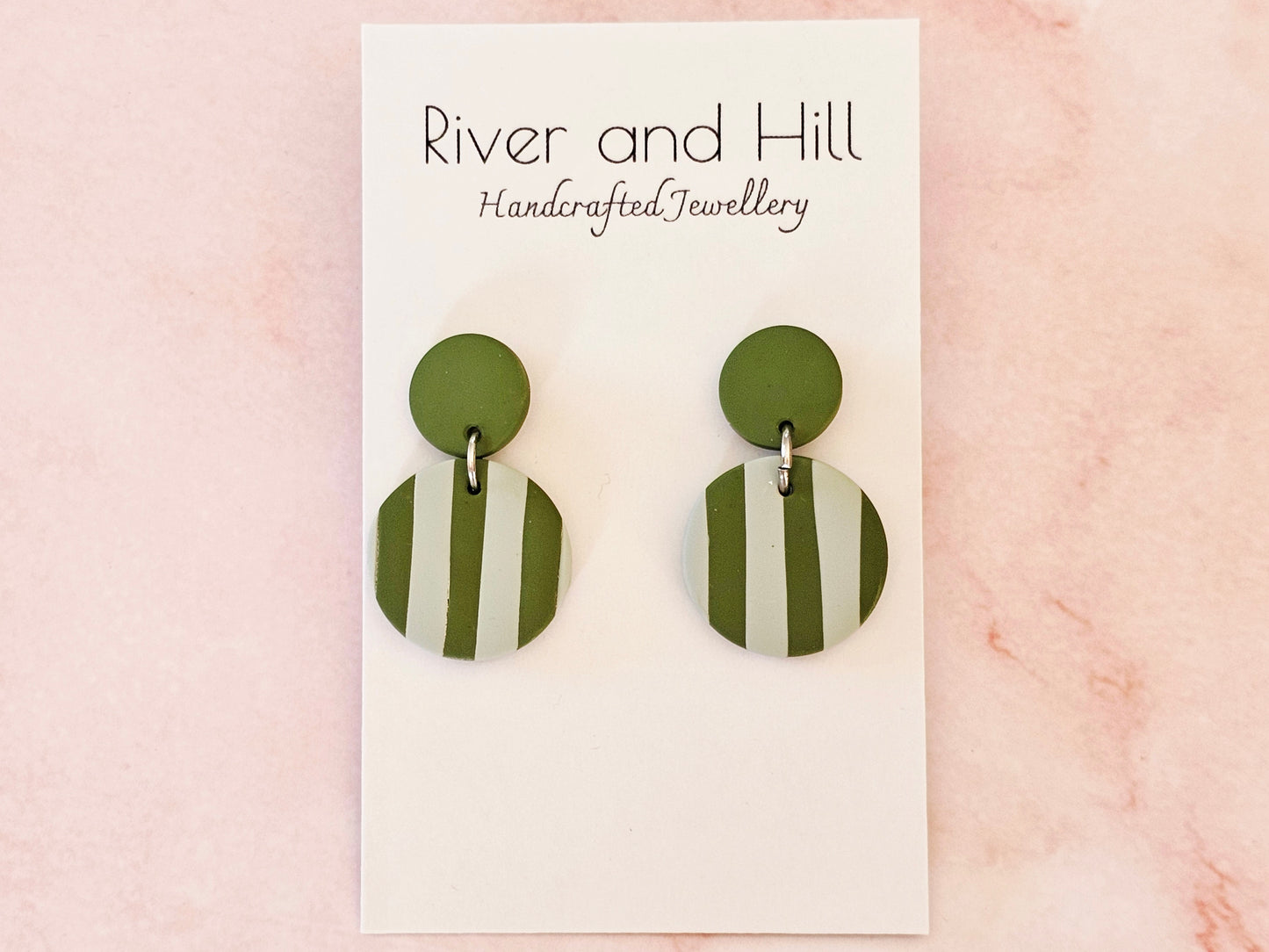 Striped Earrings Olive and Sage Green
