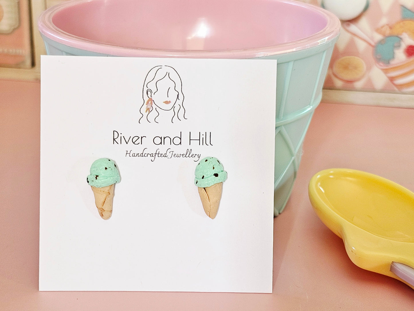 Ice Cream Cone Chocolate Mint Studs