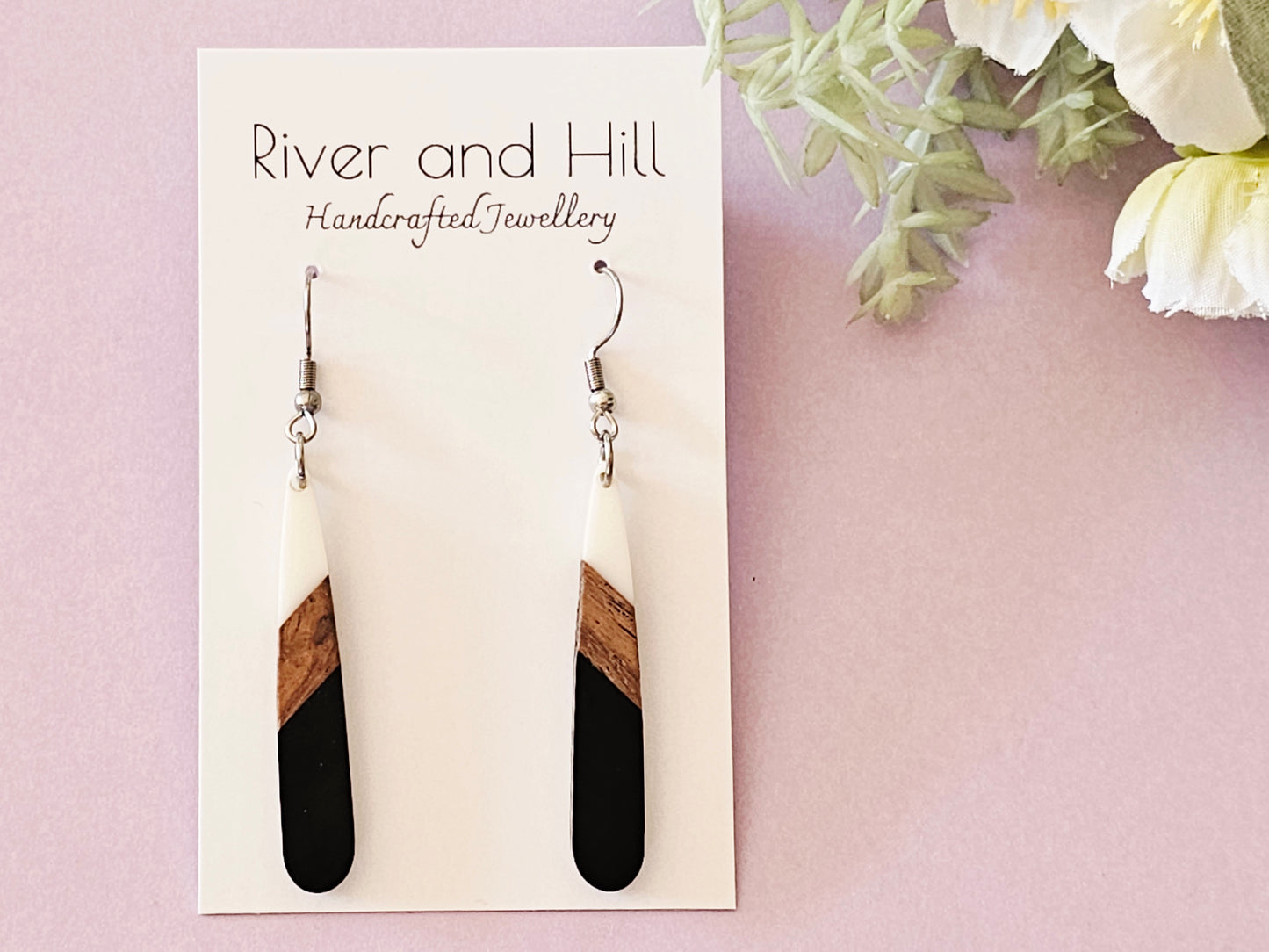 Wood and Resin Droplet Earrings