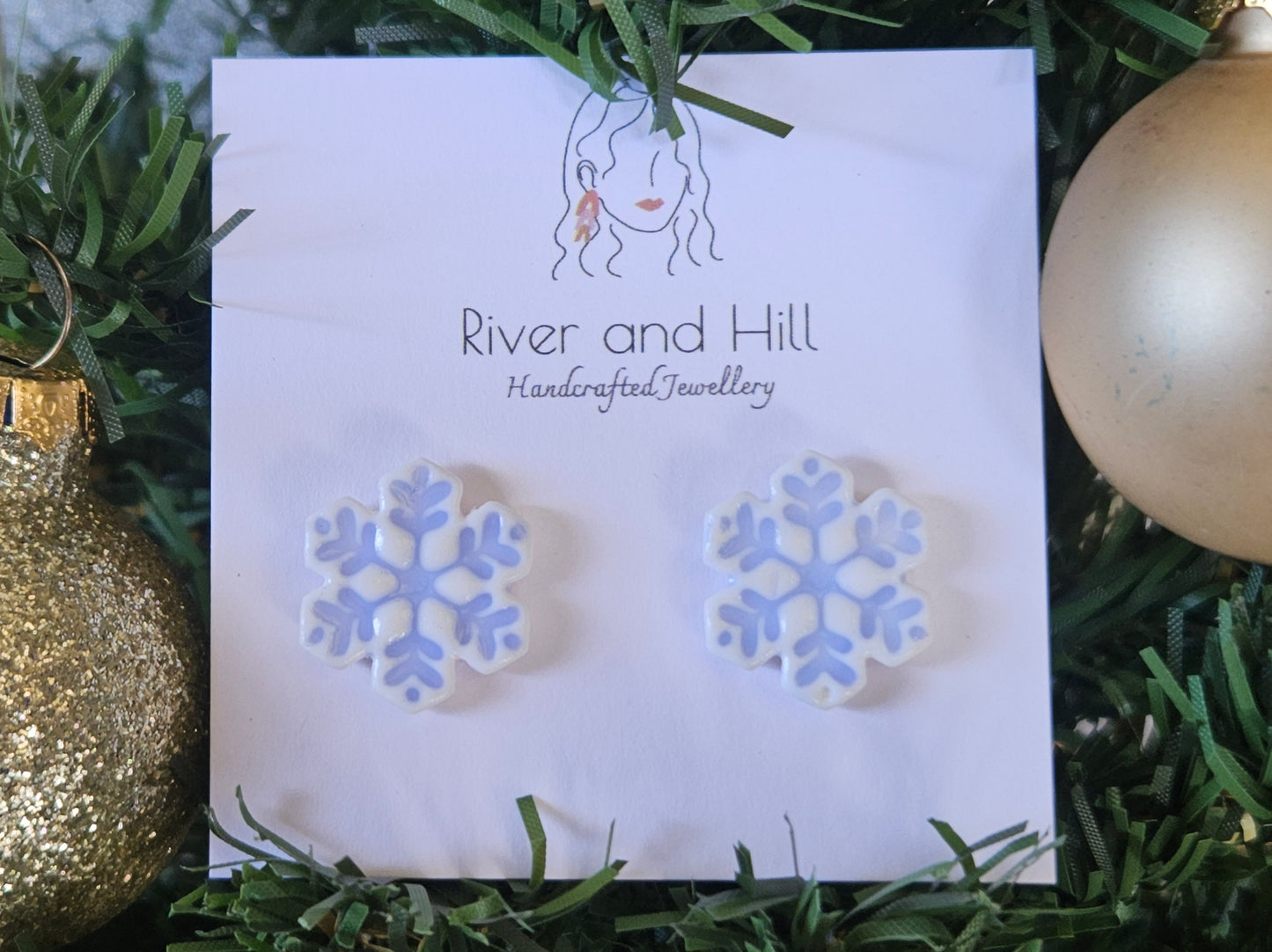 Christmas Porcelain Look Snowflake Studs