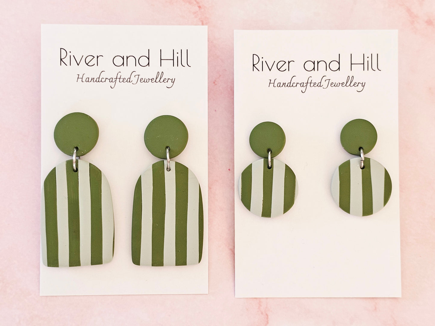 Striped Earrings Olive and Sage Green