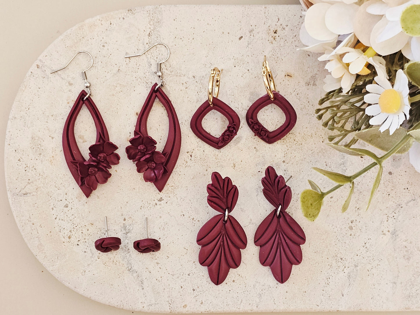 Daily Colour Burgundy Floral Earrings