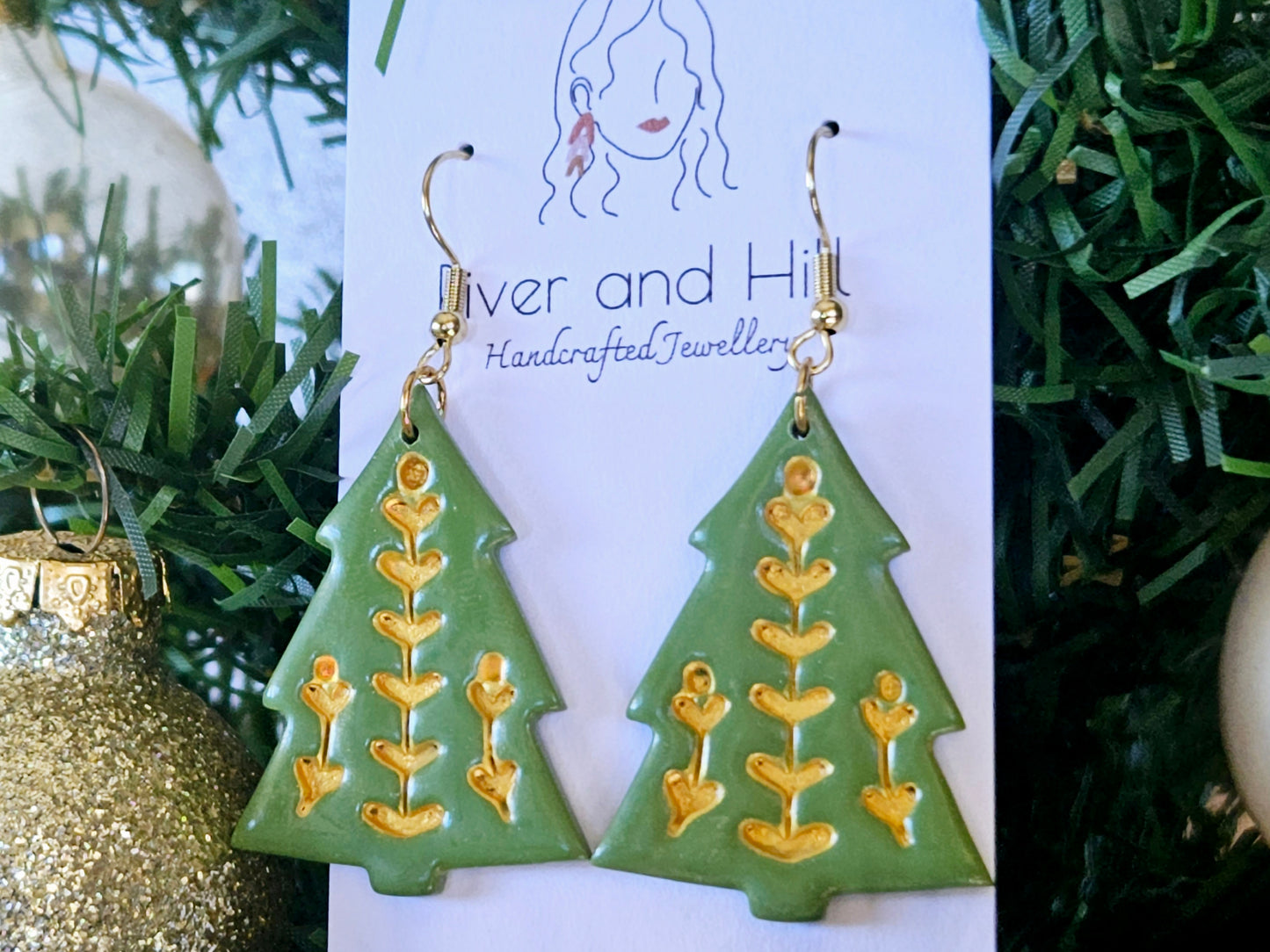 Christmas Folk Tree Hook Earrings